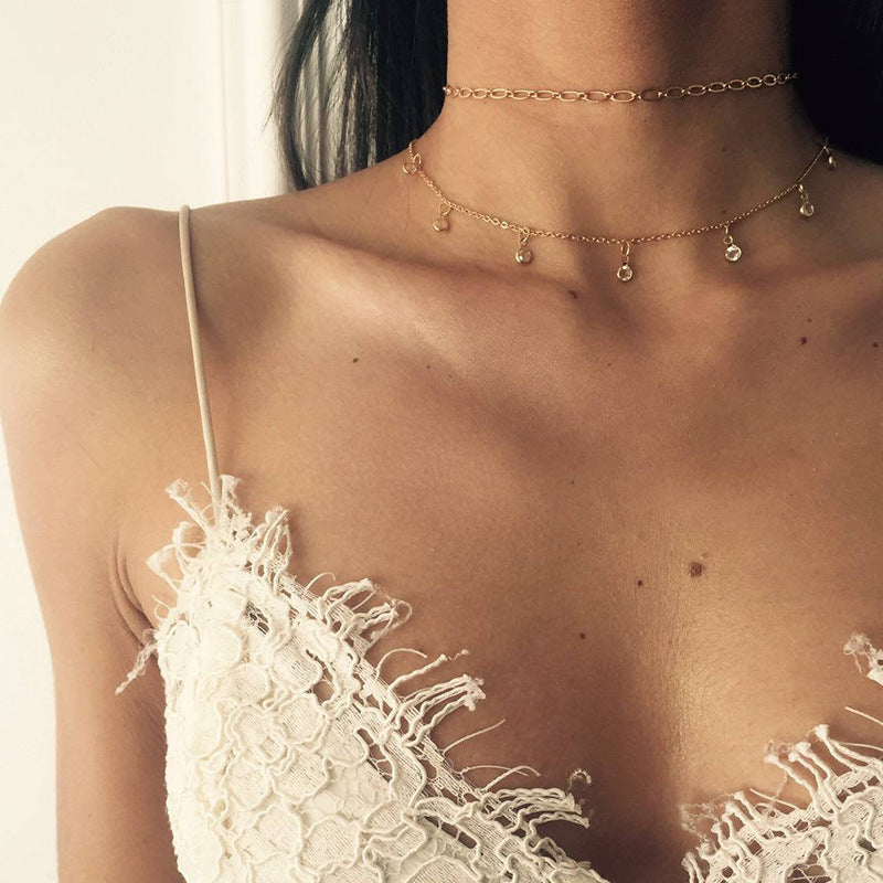 Multilayer Trend Elegant Jewelry Long Snake Chain Crystal St