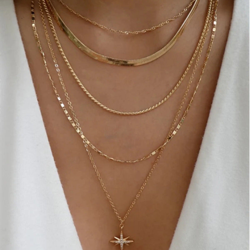 Multilayer Trend Elegant Jewelry Long Snake Chain Crystal St