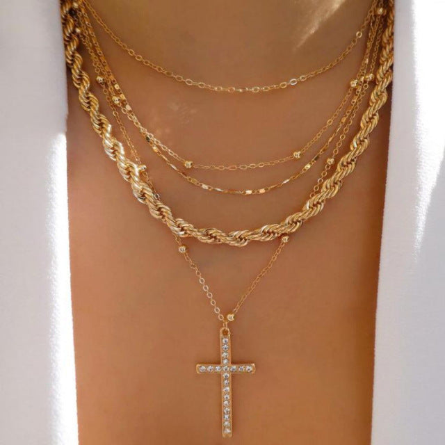 Multilayer Trend Elegant Jewelry Long Snake Chain Crystal St