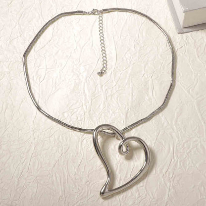 Simple and fashionable rope style metal chain alloy hollow heart pendant necklace versatile casual women's style